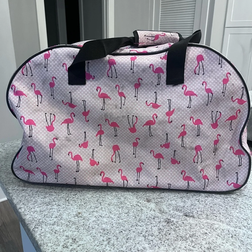 Betsy Johnson Pink Flamingo Rolling Travel Weekender Bag - Picture 9 of 10